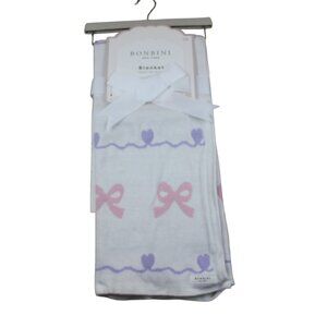 Bonbini NY Bow Heart Tulip Baby Blanket Infant Girls Pink Purple Rayon Blend NWT